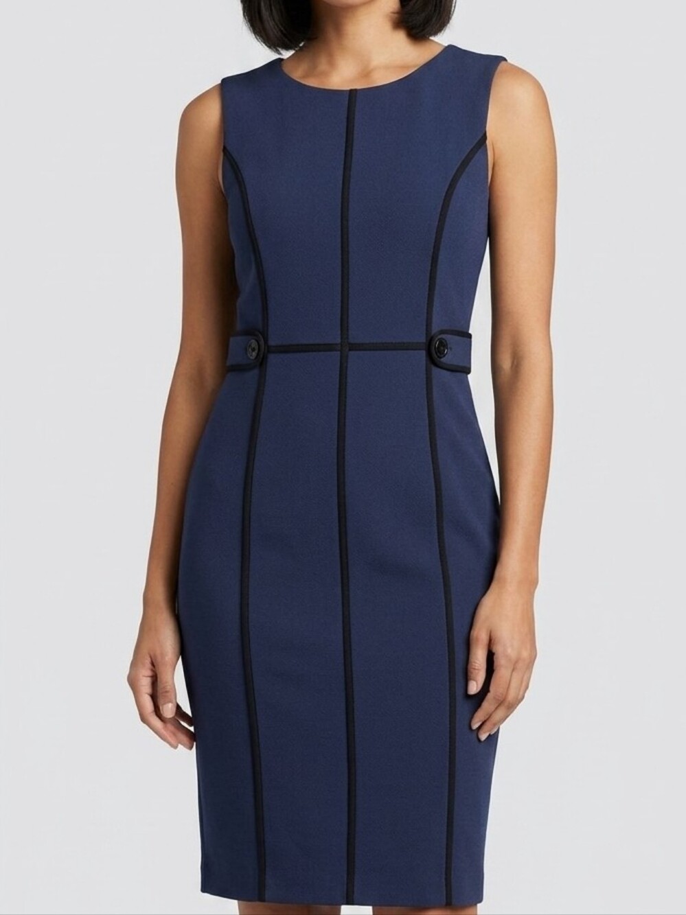 Boden Navy Ponte Sheath Midi Dress with Black Piping 10Long